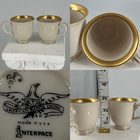 American Manor Shenango Templar Ivory Gold Rim Demitasse Teacups Elegant Vintage - Picture 15 of 15